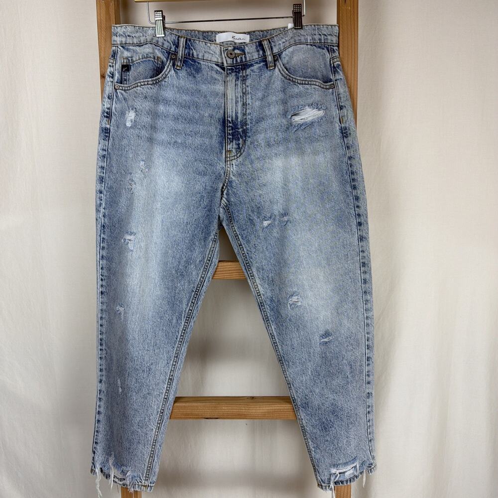 NWT Kancan Blue Acid-Wash Distressed Mom Jeans 30 #0789